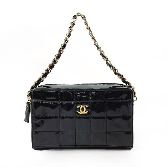 Chanel Chain Shoulder Chocolate Bar Patent Leather Black - Picture 1 of 13